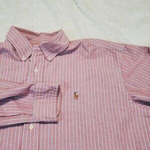 Ralph Lauren Blue Label Red White Striped Classic Fit Dress Shirt XL Office Work
